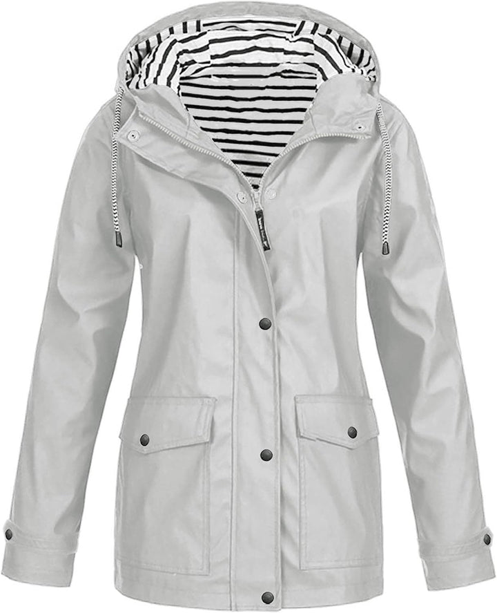 SWISSWELL Women Coat Solid Color Drawstring Windbreaker Hooded Jacket -ZPK006099 SWISSWELL