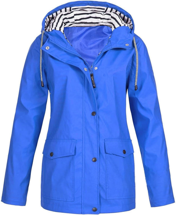 SWISSWELL Women Coat Solid Color Drawstring Windbreaker Hooded Jacket -ZPK006099 SWISSWELL